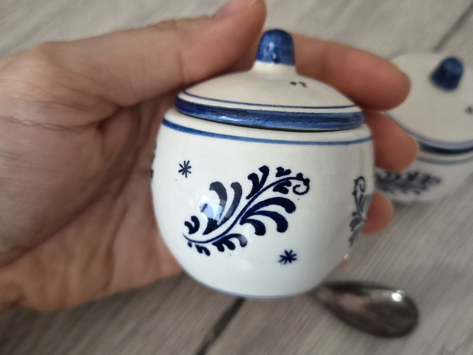 Zuccheriere: Vintage Delft Blau Handgemalte Töpfe /mit Löffel – Usato da Bülach venduto da Recherchieren 6