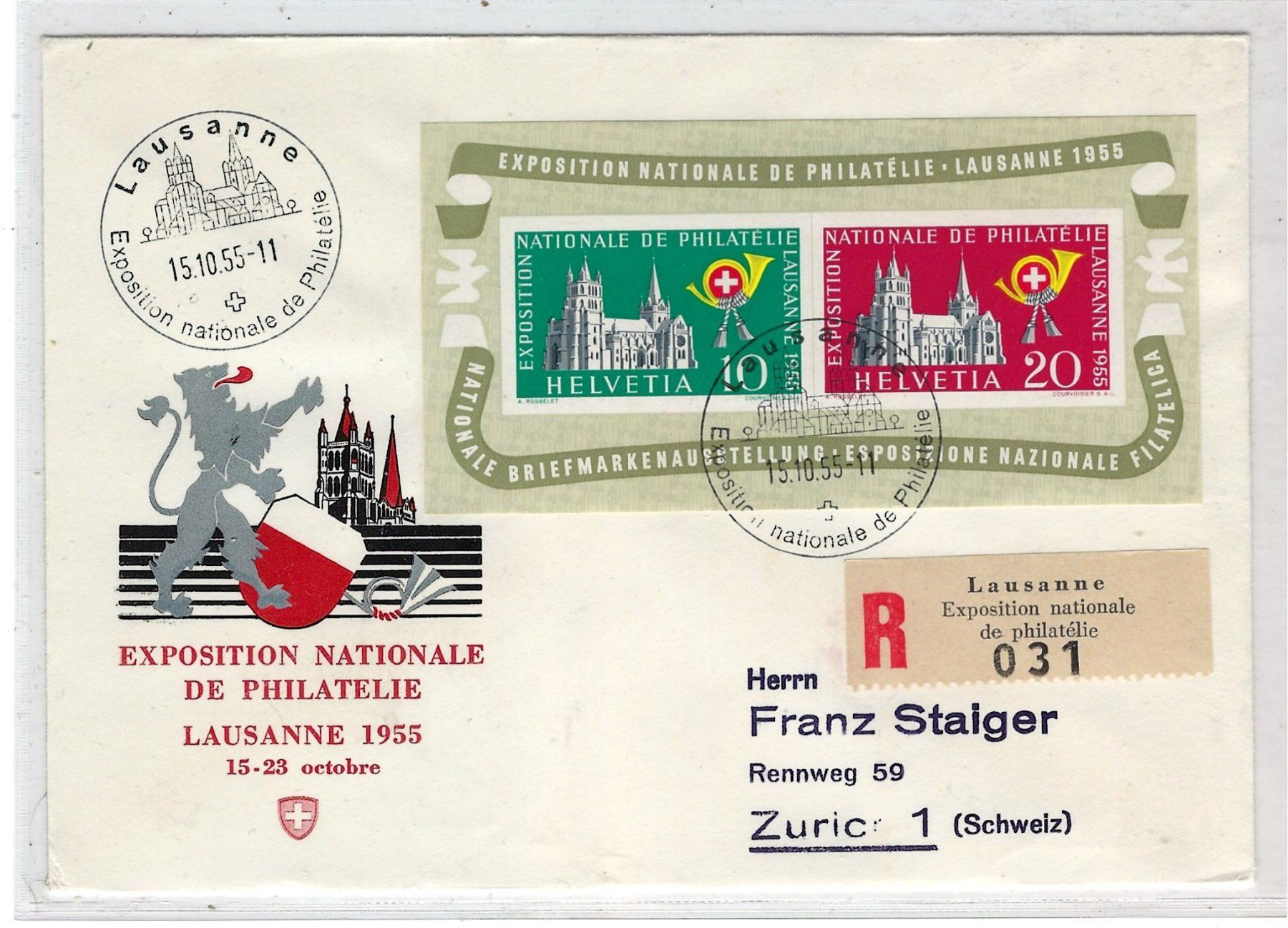 Alle Briefmarken: 1955 Brief Lausanne Block   15859 – Gebraucht aus Lunden von Animus999