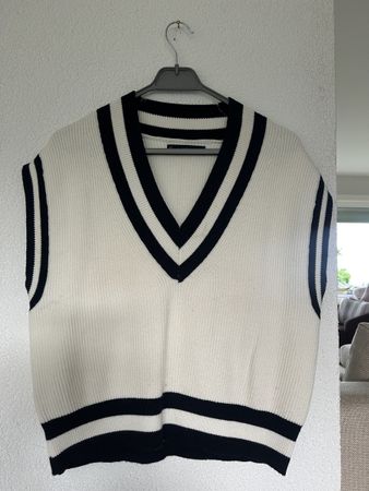 Mango White Knit Vest with Black Trim