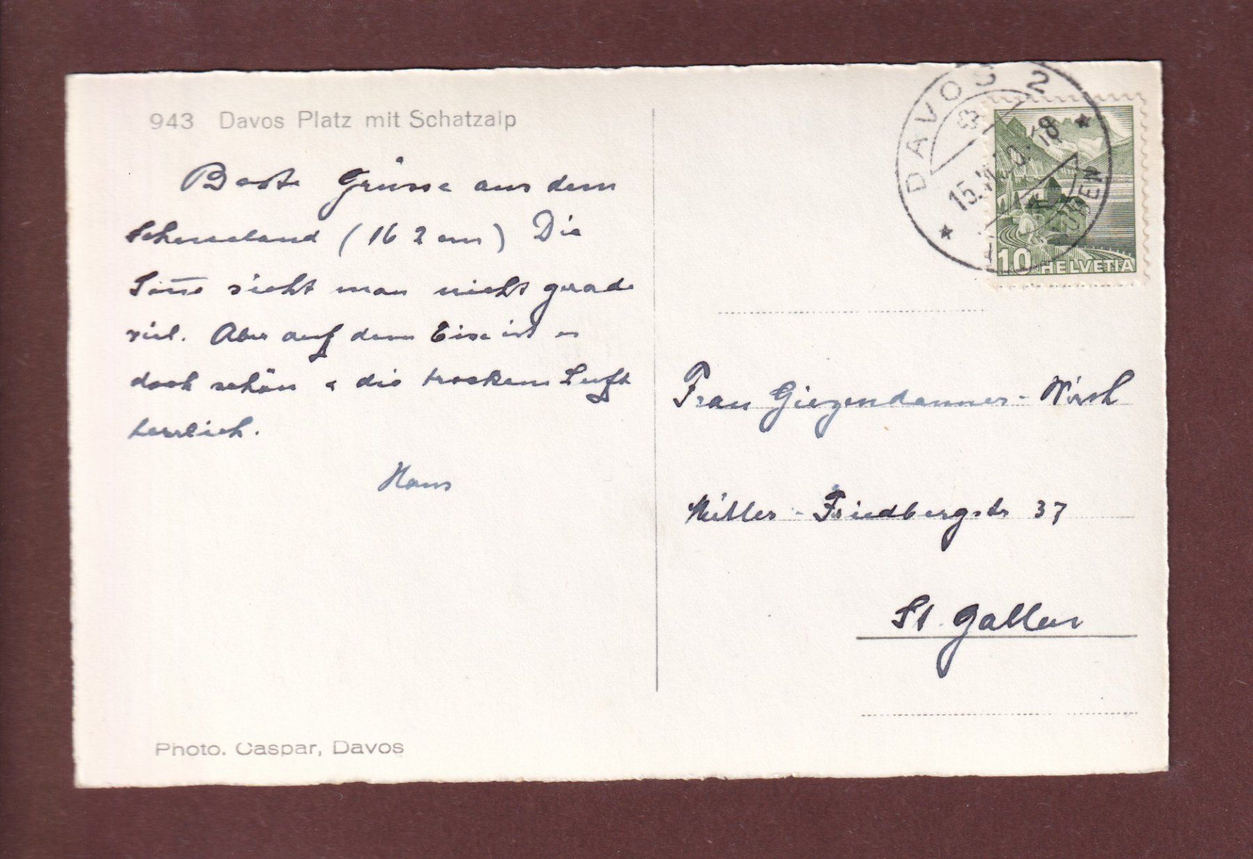 Cartoline postali: DAVOS-PLATZ - Schatzalp - 1950 – Usato da Pully venduto da nicecards 1