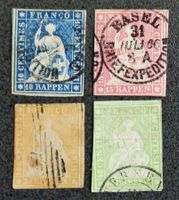 SWITZERLAND 1854–1859: «Strubeli», 4 timbres oblitérés