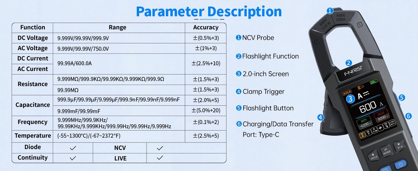 Misurare: Profi Digitale Strommesszange Multimeter DC/AC 0-600A – Nuovo e nell'imballaggio originale da Châtelaine venduto da topshop.switzerland 7