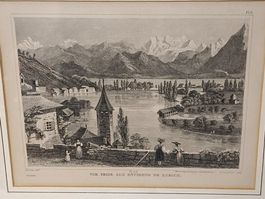 Originale Zürcher See Landschaftsradierung, gerahmt.
