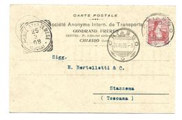 Postkarte 24.III.08 mit Werbemarke Nr.104 Chiasso – Stazzema