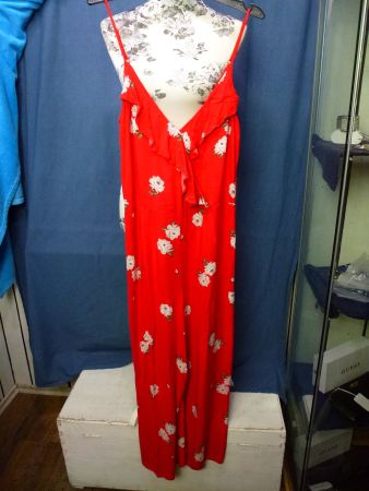 CATSUIT ROT BLUMEN GR S RV HINTEN VISCOSE LUFTIG LEICHT SOMM