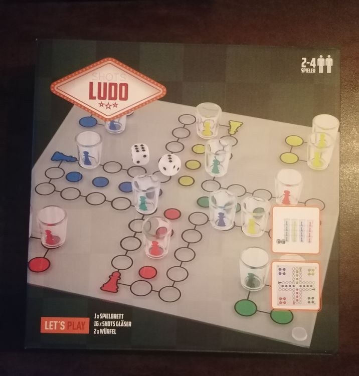 Ludo für bis zu 6 Spieler, beidseitig bedruckt: 34 cm, Holz, 26 Teile, per Stück