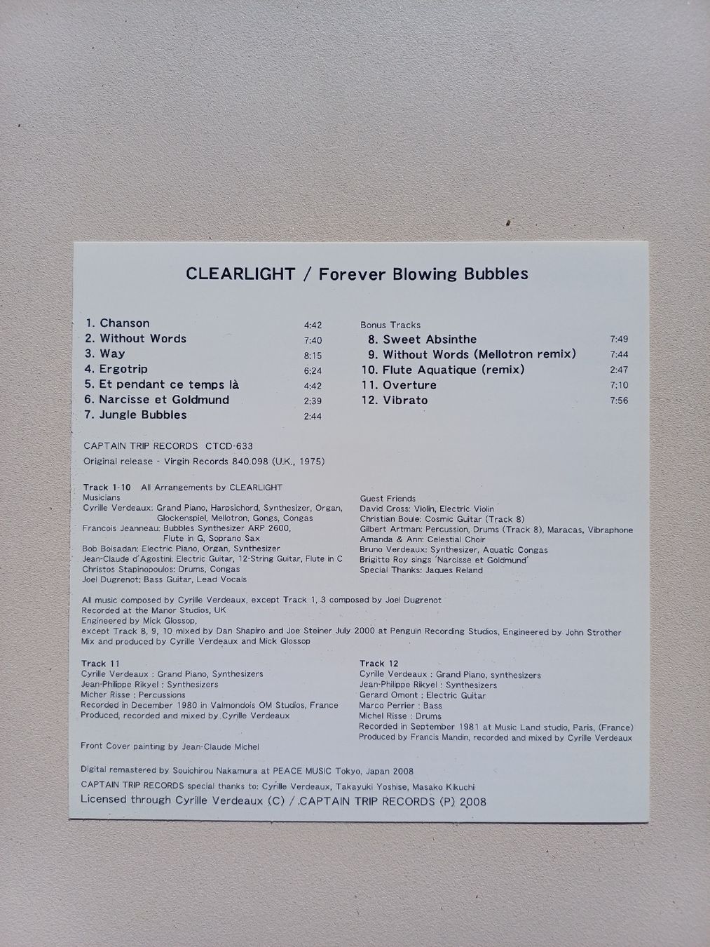 CDs: Clearlight "Forever blowing bubbles" CD – Neu (gemäss Beschreibung) aus Begnins von Drastic-Sound 3