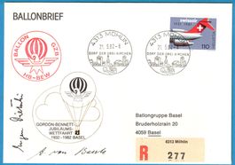 Ballonbrief  1982  Jub. Wettfahrt Basel   mit Unterschriften