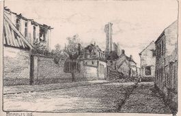 WK I - Fromelles, Strassenbild, Skizze K. Freytag, 1915