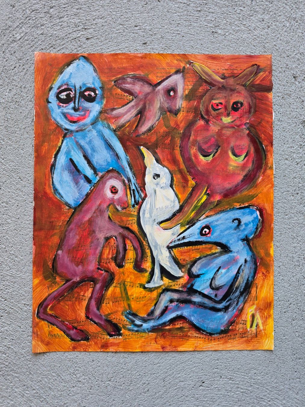 Dipinti: Peter Ammon, Basel, Acryl auf Papier, monogrammiert – Usato da Bern venduto da vintageartbern66