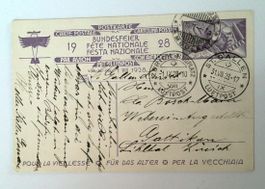 Bundesfeierkarte Flugpost 1928 gelaufen 31.8.1928
