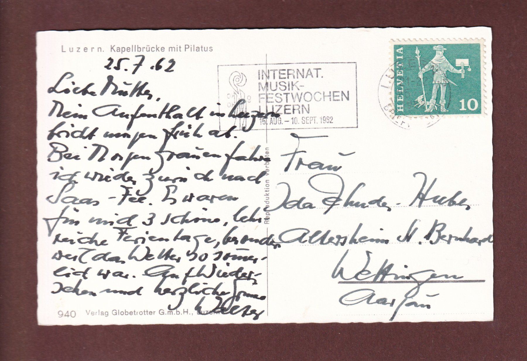 Cartoline postali: LUZERN - Kapellbrücke - 1962 – Usato da Pully venduto da nicecards-shop 1