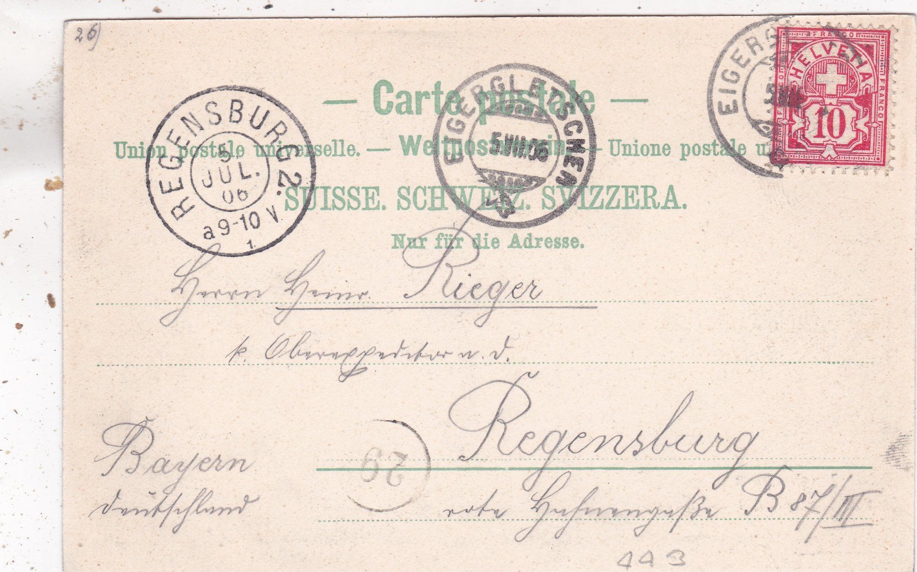 Ansichtskarten: Jungfraubahn Station Eigergletscher und Mönch 1906 – Gebraucht aus Herisau von Lisegrat2008 1