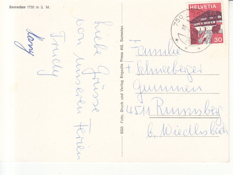 Cartoline postali: Samedan 1973 – Usato da Bürglen TG venduto da StampGraf 1