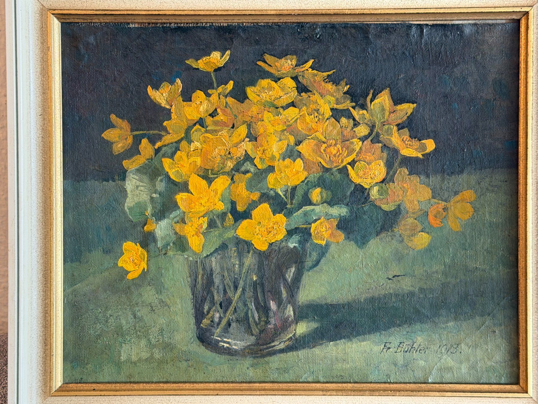 Dipinti: 1913 Ölgemälde Blumenstillleben signiert "Fr. Bühler" – Usato da Basel venduto da Kaffee_und_Kunst 1