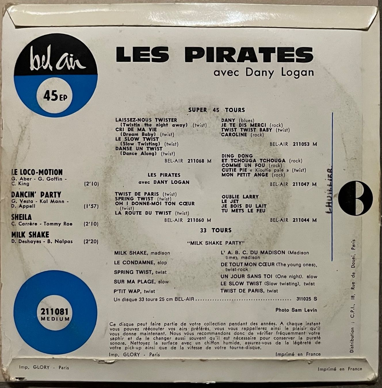 Dischi in vinile: LES PIRATES AVEC DANY LOGAN - LE LOCO-MOTION – Usato da Bussigny venduto da vinyl-pas-cher 1