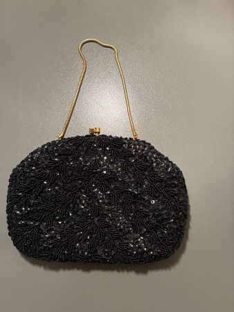 Elegante Vintage-Abendtasche, schwarze Pailletten, Top Zusta
