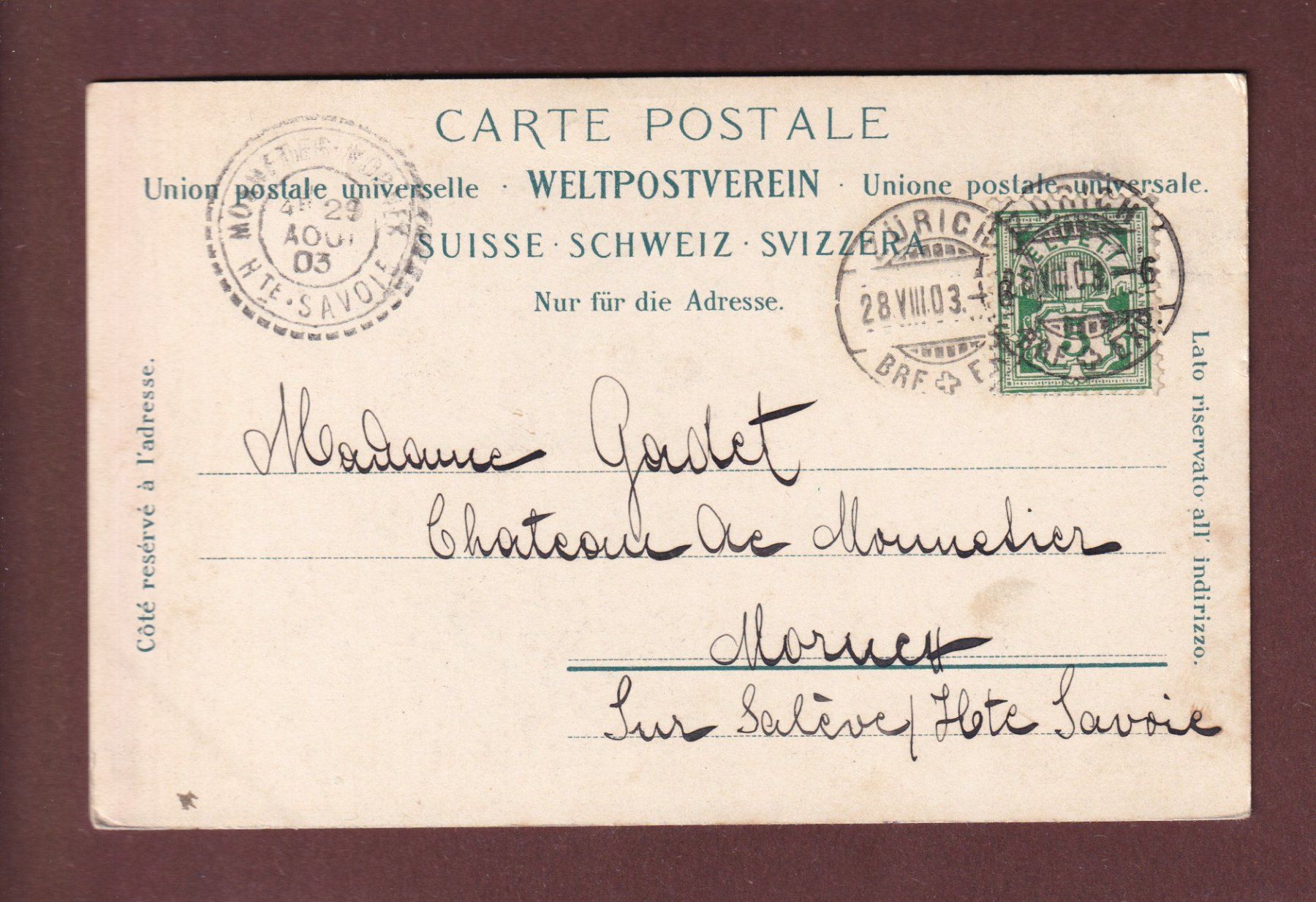 Cartoline postali: ZÜRICH vom See - 1903 – Usato da Pully venduto da nicecards-shop 1