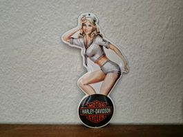 Emailschild Harley Davidson Logo Pin Up Girl Emaille Schild