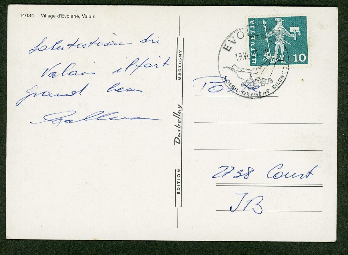 Cartoline postali: AK col Evolène VS ≈ 1967  – Usato da Basel venduto da Arkouda 1