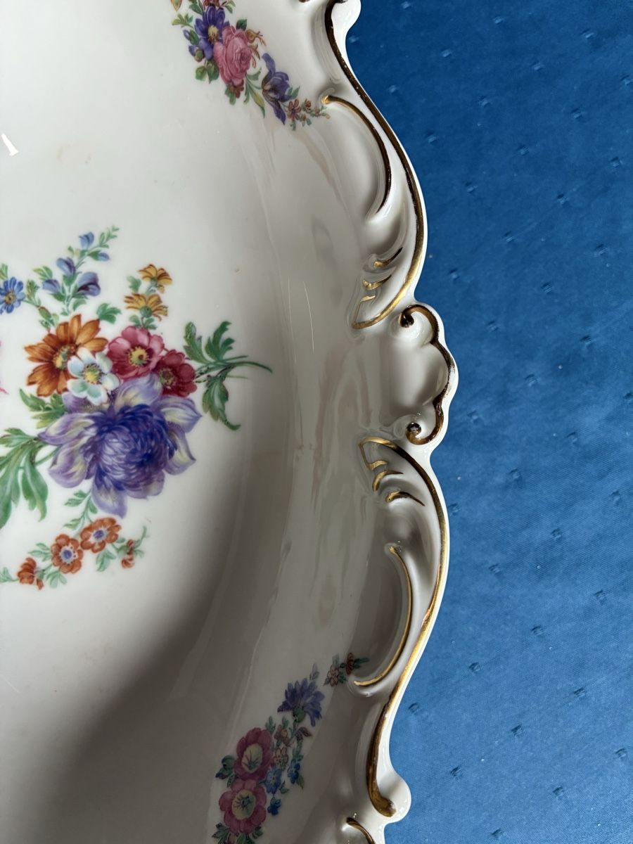 Seltmann Schalen: Seltmann - Fussschale oval mit Blumendekor  – Gebraucht aus Dornach von Rosengarten 3