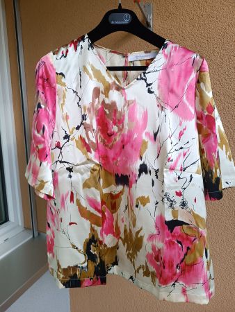 Seiden-Top beige rot braun