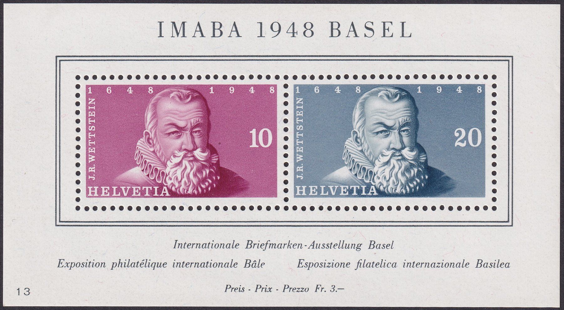 Tutti i francobolli: 1948, Gedenk-Block W31 postfrisch **, Kat: 100.- – Usato da Sursee venduto da Luzernerraute