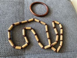 Handarbeit Holz Kette 72 cm  mit Armband 7cm Durchmesser