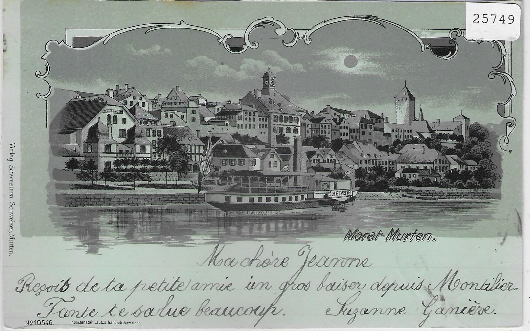 Cartoline postali: Murten Morat - Mondschein-Litho 1901 – Antico da Ettingen venduto da Kartenplanet