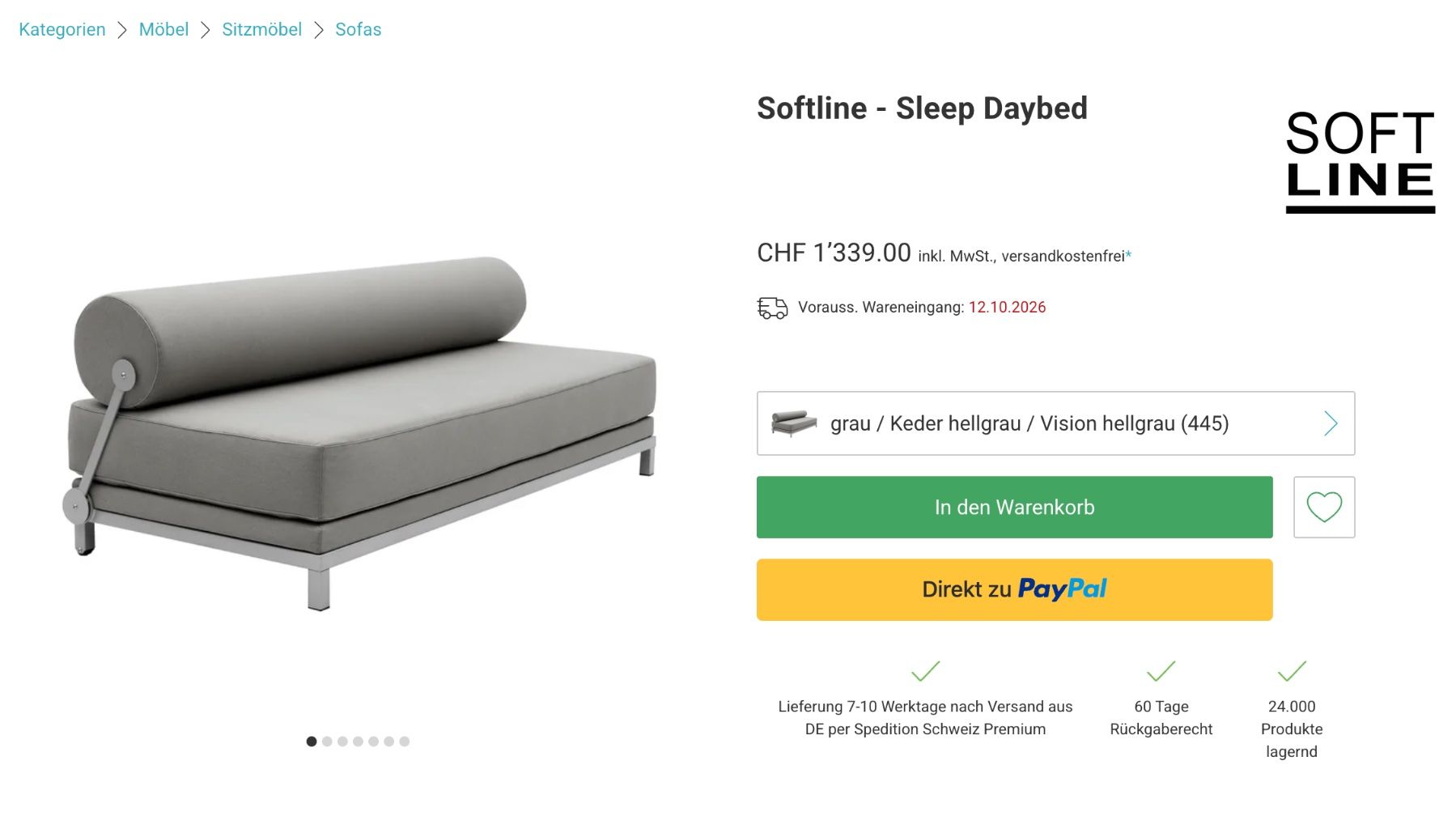 Divani: Softline Sleep Daybed  – Design Schlafsofa hellgrau – Usato da Bühler venduto da AU26 5