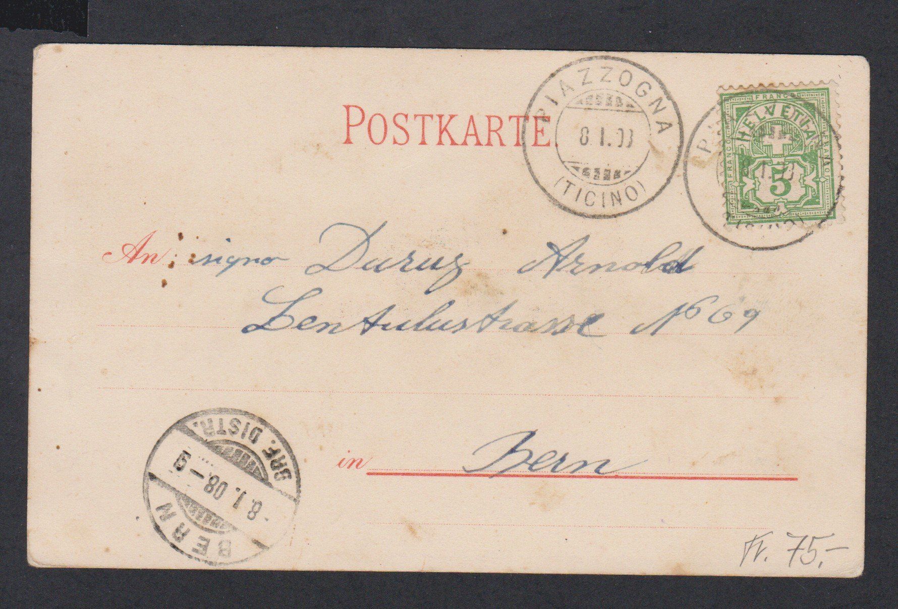Cartoline postali: Bellinzona  Bahnhof   :   alte Litho-Ansichtskarte von 1908 – Usato da Vitznau venduto da Ropaku 2