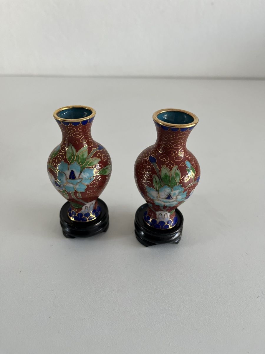 Tutte le decorazioni: 2 Cloisonné Väschen mit Unterstand – Usato da Wetzikon ZH venduto da seli03 4