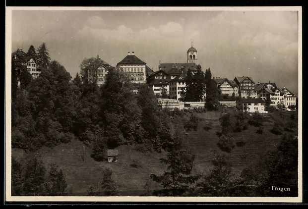 Cartoline postali: AK Trogen, Ortsansicht mit Kirche, 1937 – Usato da Berlin venduto da bartko-reher
