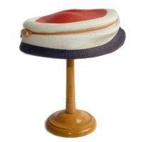 Strohhütchen Gr. 53-55 Bibi blau-weiss-rot VINTAGE 1950s