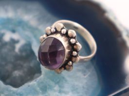 Antiker Reines Silber Damen Ring mit Amethyst Grösse 51