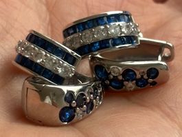 Luxus Elegante Duo Ohrschmuck Ohrstecker Farbe: Silber/Blau