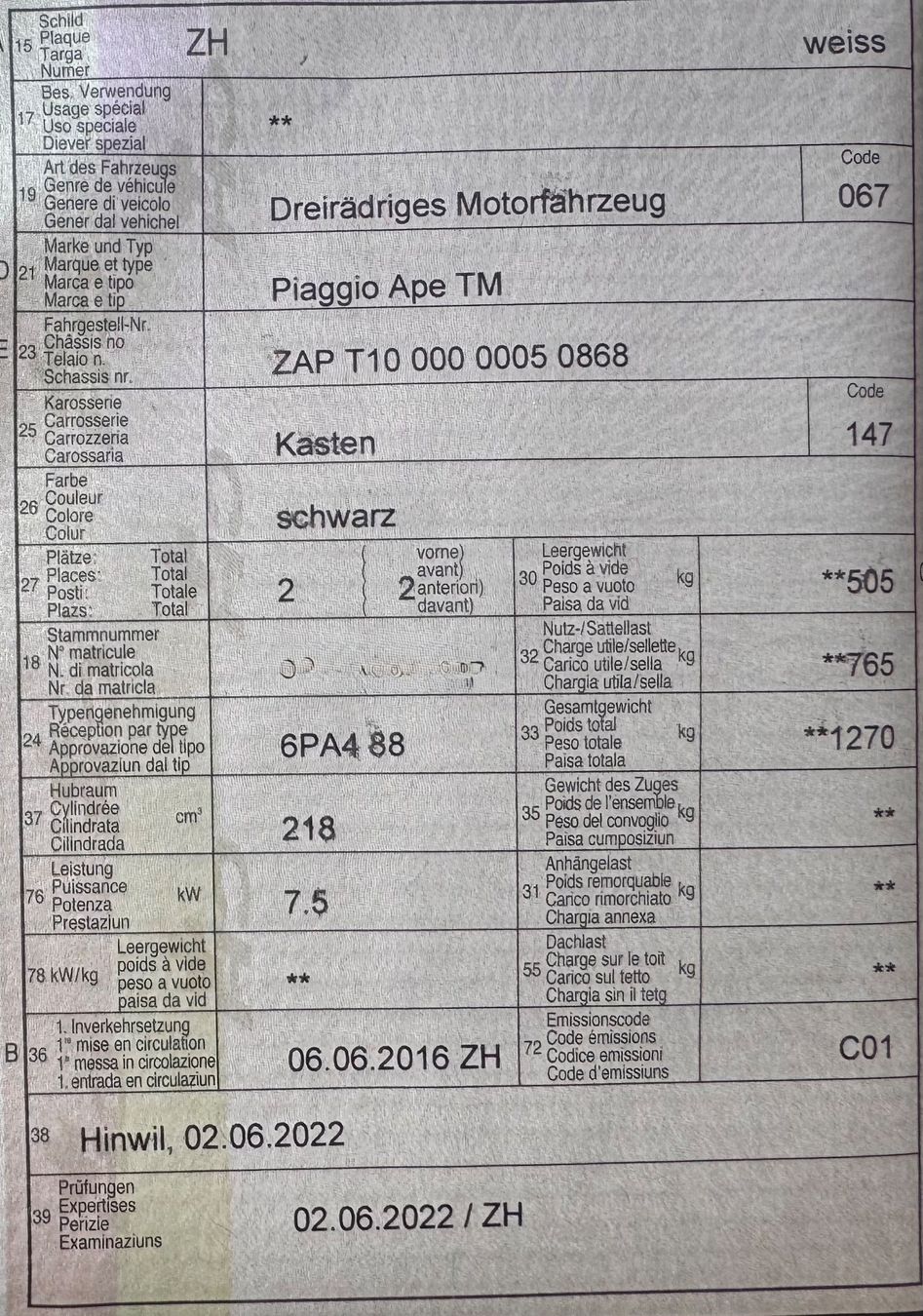 Piaggio Nutzfahrzeuge: PIAGGIO APE TM Kasten – Gebraucht aus Wetzikon von Schmix 4