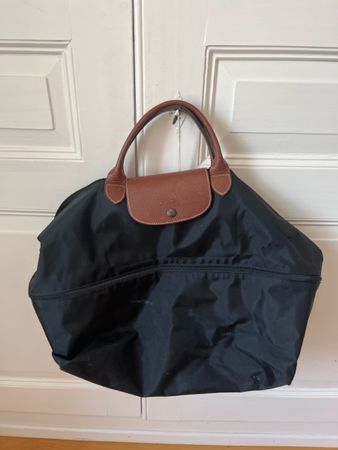 Longchamp Le Pliage Duffel Bag Black Leather Good Condition