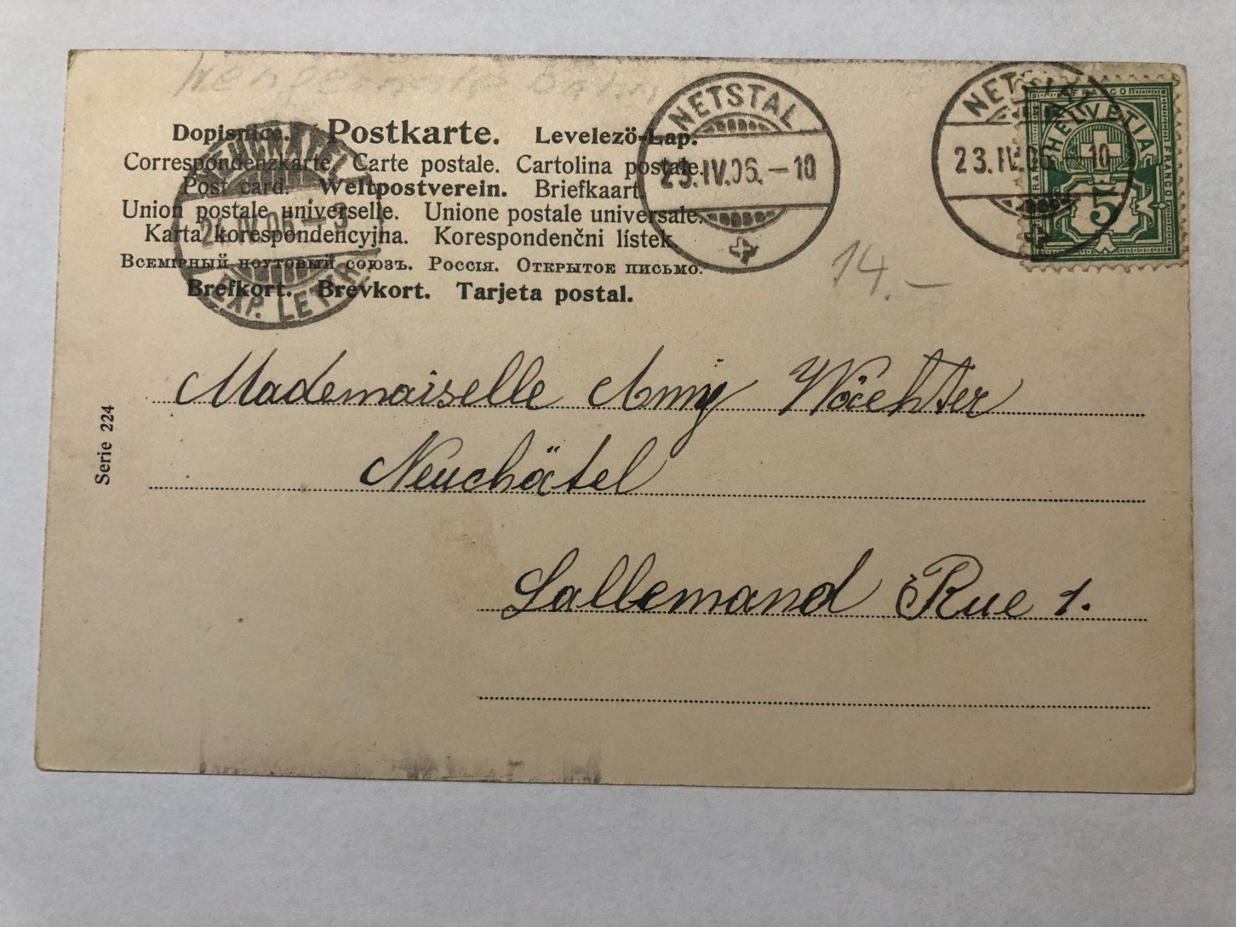 Cartoline postali: Netstal 1906 mit Eisenbahnwagen – Usato da Pfäffikon ZH venduto da Waltoversand 1