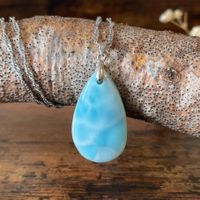 ✲ Larimar Anhänger + Kette 925 Silber ✲ 30mm / 6g