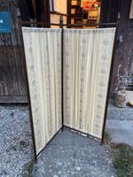 Vintage Paravent Raumteiler Holz mit Textilbespannung beige