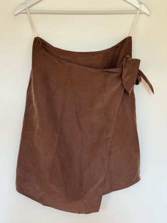 of Course! Silk Skirt Brown Size 38 Wrap Tie Waist