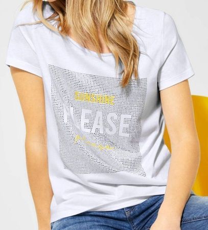 Street One T-Shirt Pulli Shirt mit Glitzer weiss Print 46