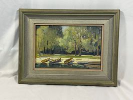 Tableau "Les barques" – Gouache 1959, Robinson Colombier