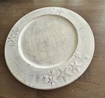 Schöner Deko-Teller Silber/Weiss mit Sternen – Shabby Chic