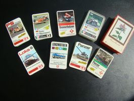 9 alte Quartett Auto Zug Töff Panzer Blumen Lokomotiven etc