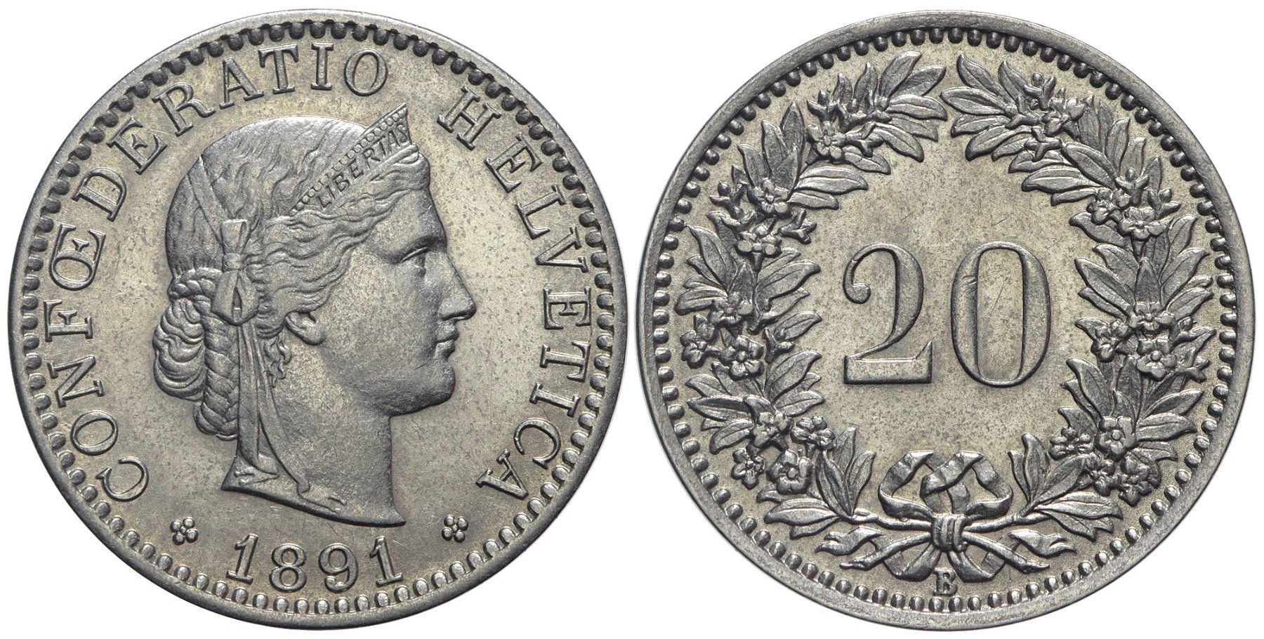 Tutti le monete: 20 Rappen 1891 (05) – Usato da Chiasso venduto da Novamarketing