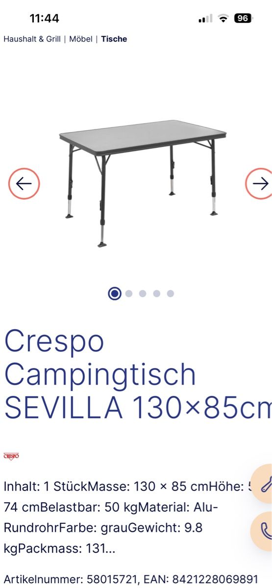 Tavoli: Campingtisch SEVILLA 130x85cm – Nuovo (secondo la descrizione) da Zürich venduto da geh_n76c