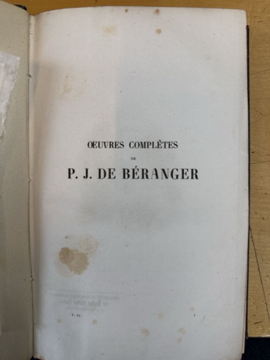 Libri: Oeuvres completes de P.J. de Beranger Tome IV 1834 – Usato da Zürich venduto da User24 1