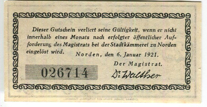 Banconote: Notgeld "25 Pfennig. Norden 1921". – Usato da Basel venduto da Butsch5 1